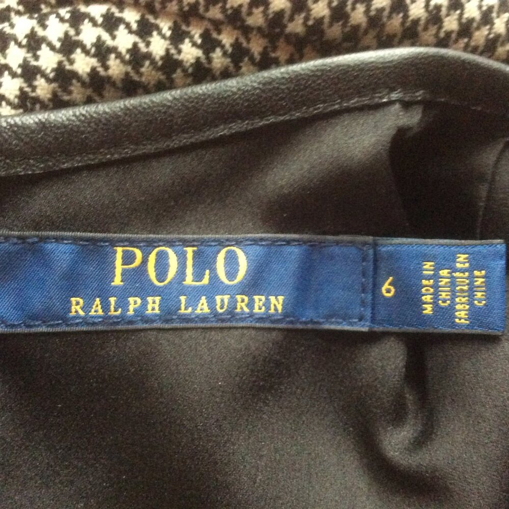 Polo Ralph Lauren Classic Houndstooth Wool Blend Leather Trim Dress Size 6 - Picture 3 of 7